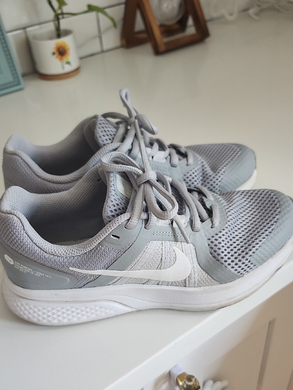 Nike Women's Light Gray Mesh Lace-Up Sneakers